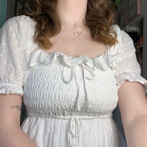 white polka dot midi dress